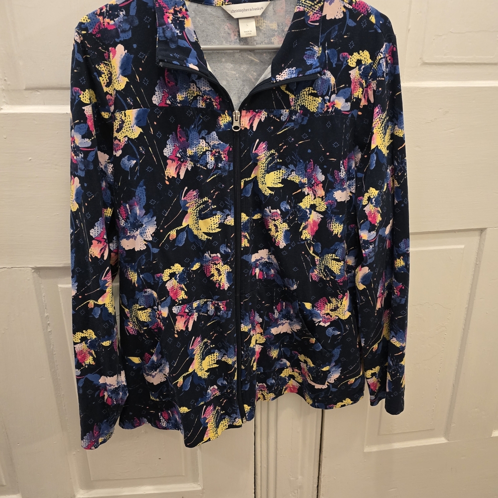 Christopher & Banks Multicolor Floral Zip-Up Athletic Sweatshirt